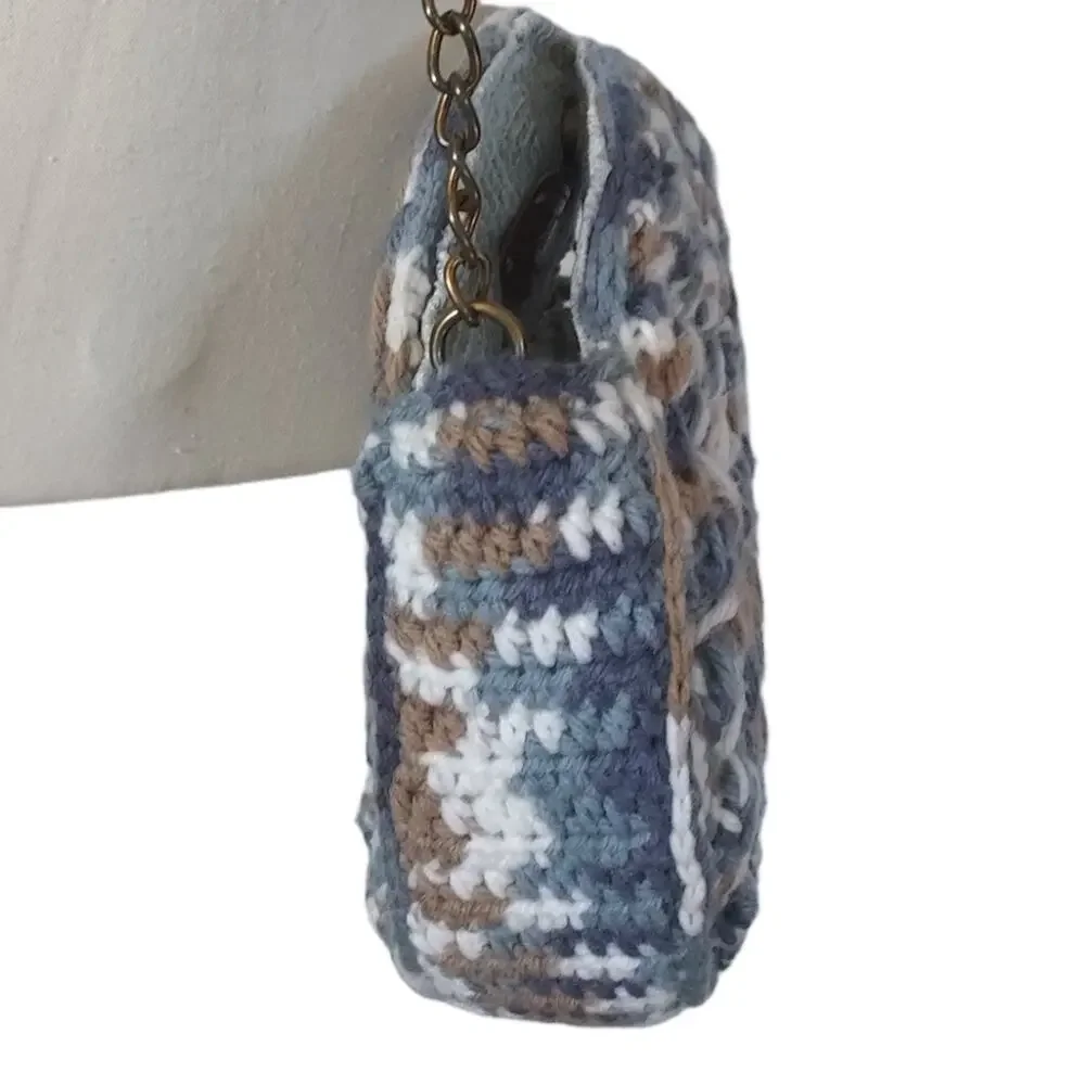 Round Boho Woven Knit Handcrafted One of a Kind Shoulder Clutch Handbag Purse